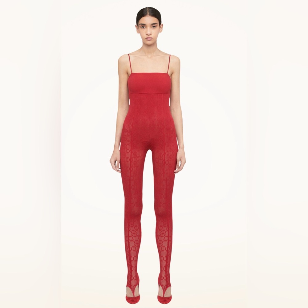 WOLFORD Intricate Sheer Pattern Wrap Knit JUMPSUIT - nwot